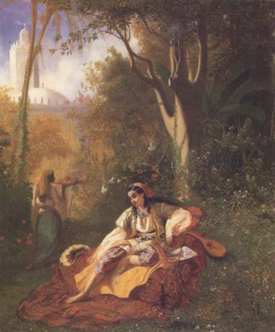 Algerienne et sa servante dans un jardin huile sur toile (mk32)